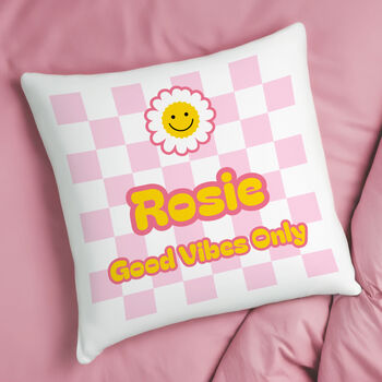 Personalised Pink Check Cushion For Girls’ Bedroom, 2 of 4