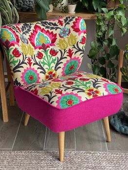Cocktail Chair In Vibrant Fabric With Pink Harris Tweed, 7 of 7