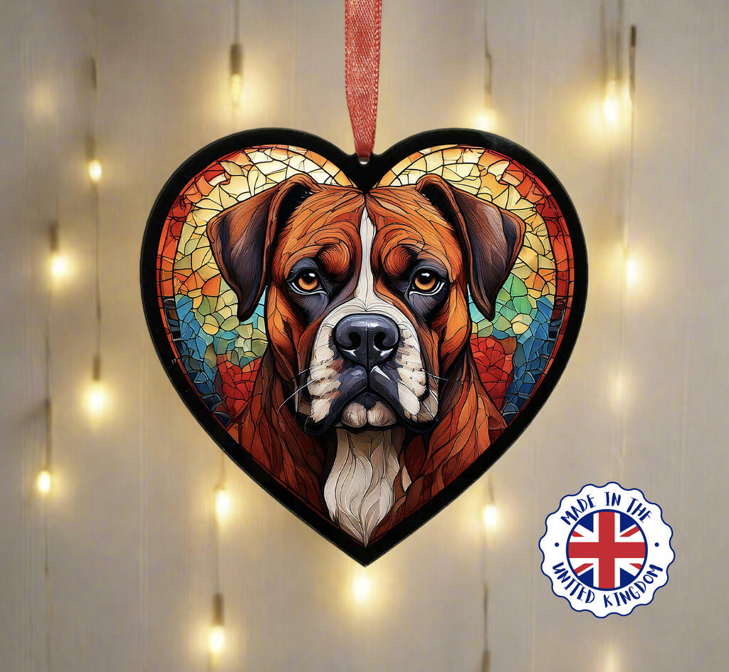 Boxer Stained Glass Effect Heart Suncatcher, 1 of 6