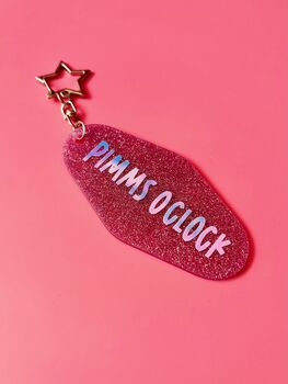 The 'Pimms O'clock' Sparkly Motel Keyring / Summer Drinks Gift / Garden Party Accessories / Fun Quote Keychain, 5 of 7