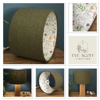 Tussock Green Tweed Floral Lined Lampshades, 9 of 9