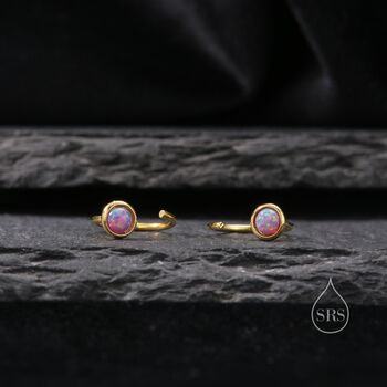 Minimalist Purple Opal Huggie Hoop Threader Earrings, 2 of 9