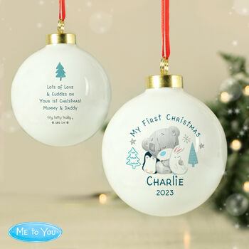 Personalised Winter Explorer First Christmas Tiny Tatty Teddy Bauble, 3 of 4