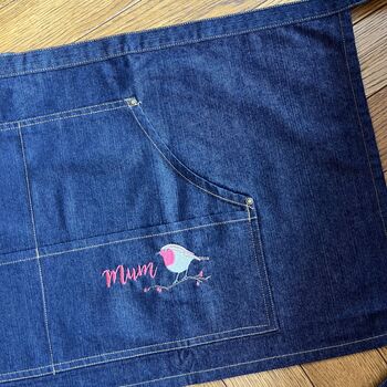 Personalised Embroidered Robin Motif Gardening Waist Apron, 2 of 3