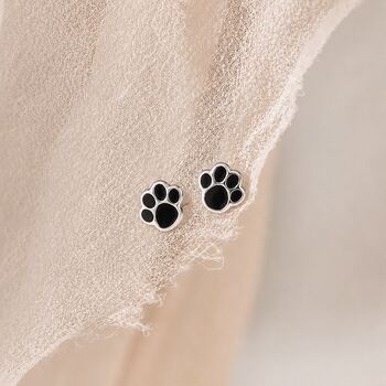 Sterling Silver Enamel Paw Print Stud Earrings, 3 of 7