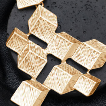 Gold Colour Cube Design Cascading Geometric Necklace, 3 of 3