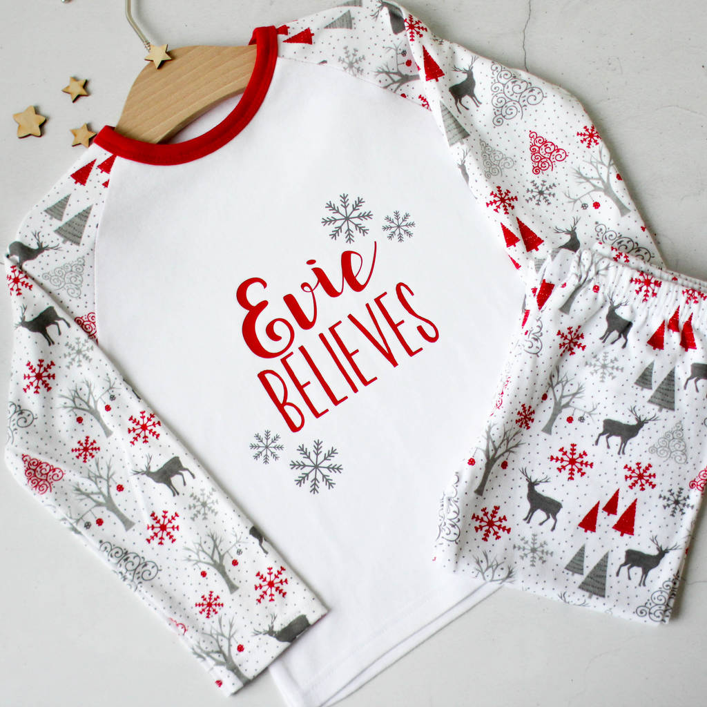 Personalised Christmas Pyjamas, Believe, 1 of 3
