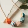 Coral Terrazzo, Sage Pink And Teal Geometric Necklace, thumbnail 5 of 7
