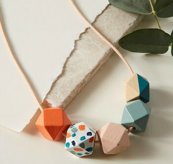 Coral Terrazzo, Sage Pink And Teal Geometric Necklace, 5 of 7