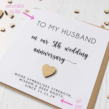 5th Wooden Anniversary Card For Husband/Wife/Couple, 2 of 10