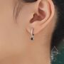 Tiny Black Cz Dangle Huggie Hoop In Sterling Silver, thumbnail 1 of 10