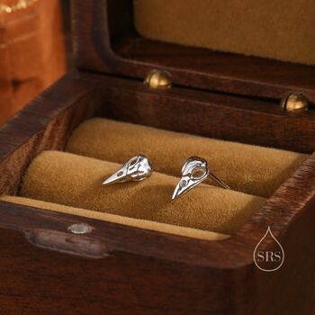 Sterling Silver Tiny Bird Skull Stud Earrings Earrings, 3 of 11