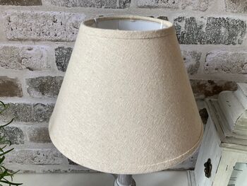 31cm Grey Washed Wood Bedside Table Lamp Light Natural Beige Shade, 6 of 9