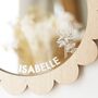 Personalised Birth Flower Wooden Scallop Edge Mirror, thumbnail 2 of 5