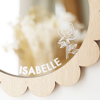 Personalised Birth Flower Wooden Scallop Edge Mirror, 2 of 5