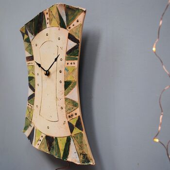 Pendulum Wall Clock With Green Geometric Design, 3 of 7