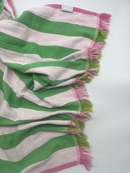 Dolce 100% Cotton Modern Striped Beach Towel Pink / Yellow And Green, 6 of 11