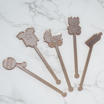 Personalised Set Of Five Baby Shower Drink Stirrers, 2 of 4
