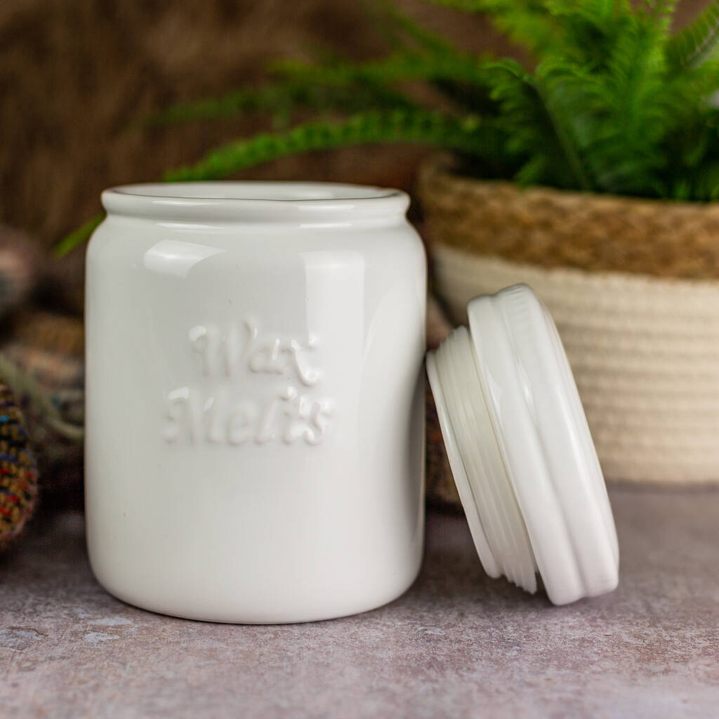 White Ceramic Wax Melt Storage Jar And Six Melts By Chalk and Cheese