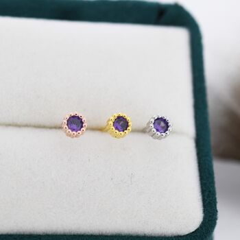 Sterling Silver Dotted Bezel Birthstone Stud Earrings, 5 of 12