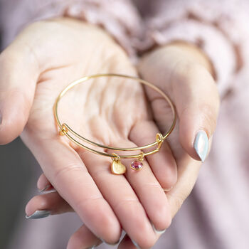 Personalised Heart Of Gold Birthstone Bangle, 2 of 11