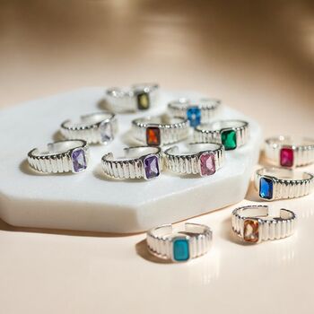 Silver Plated Ribbed Birthstone Ring, 2 of 5