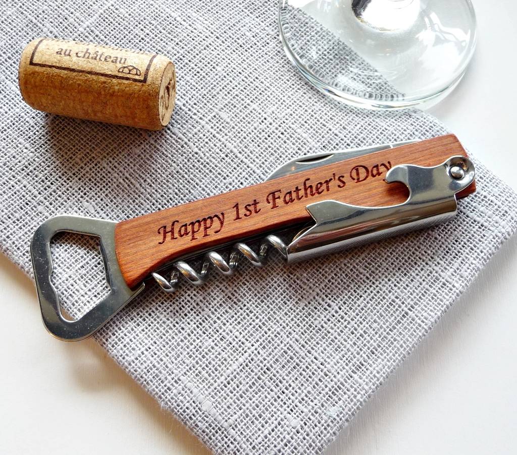 personalised wood wine bottle opener, corkscrew by natural gift store