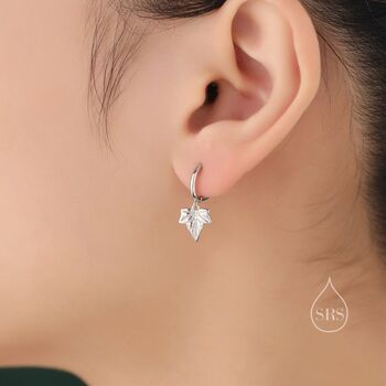 Sterling Silver Ivy Leaf Hoops Earrings, 2 of 11