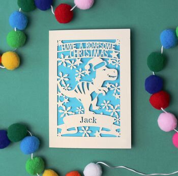 Personalised Papercut Dinosaur Christmas Card, 2 of 9