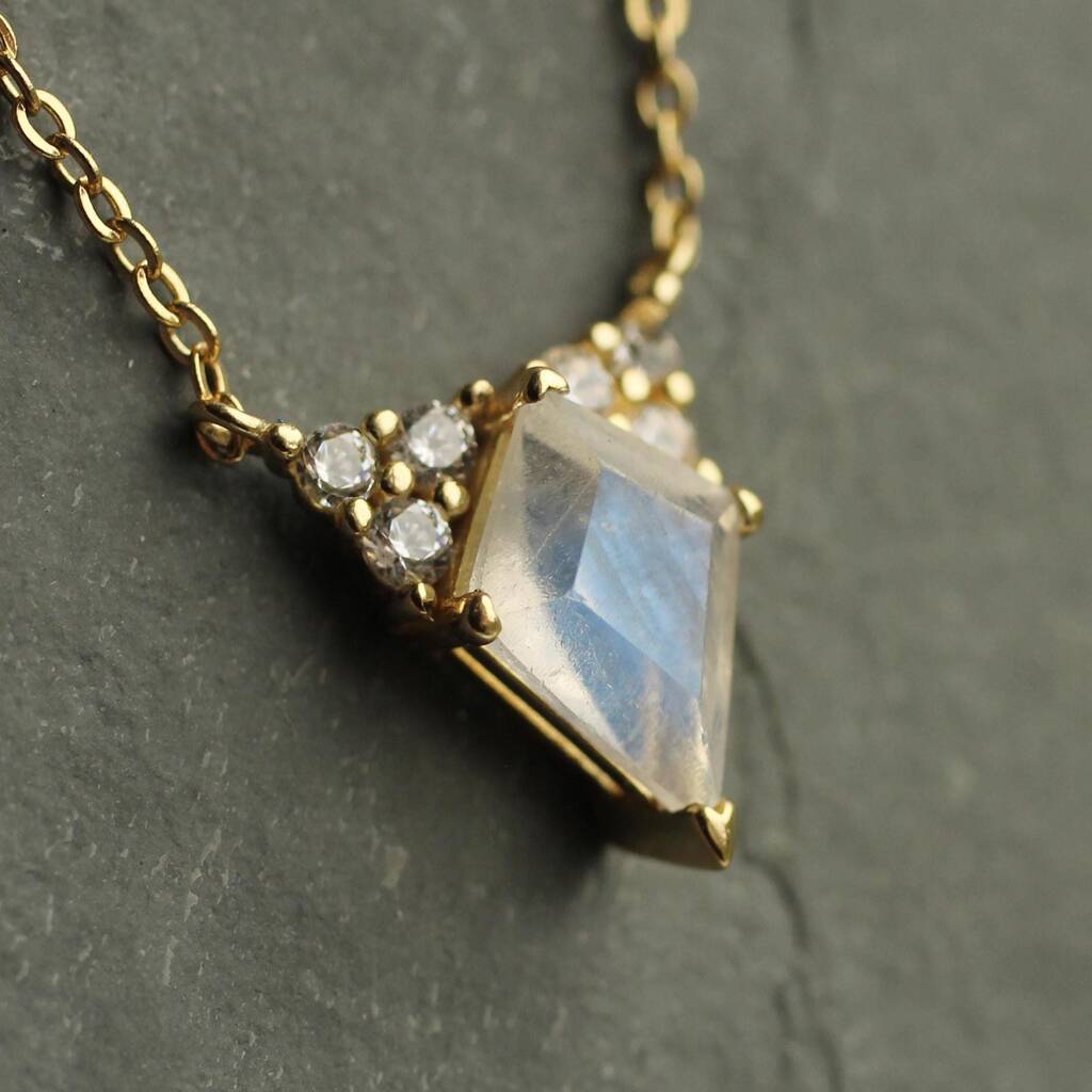 Gold Moonstone Kite Art Deco Necklace, 1 of 8