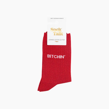 Bitchin Combed Cotton Glitter Socks In Red, 4 of 4