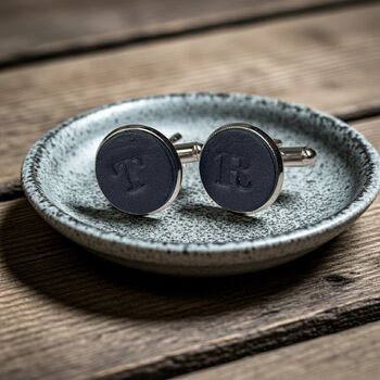 Tan Single Initial Leather Anniversary Cufflinks, 5 of 6