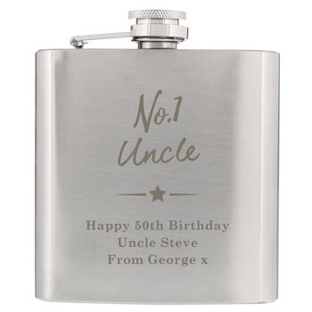 Personalised Number One Engraved Stainless Steel Hip Flask, 3 of 6