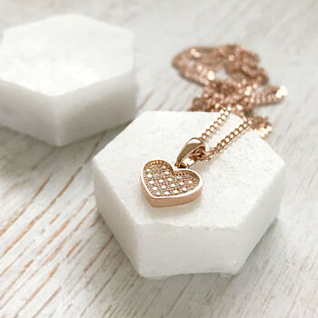 Rose Gold Cz Pave Heart Necklace, Thank You Flower Girl, 2 of 5