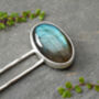 24ct Oval Labradorite Hairpin In Solid Sterling Silver, thumbnail 1 of 3