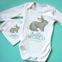 Hello World Bunny Baby Bodysuit, thumbnail 3 of 4