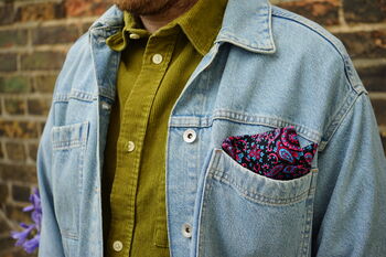 Mens Black And Pink Paisley Needlecord Pocket Square, 5 of 9