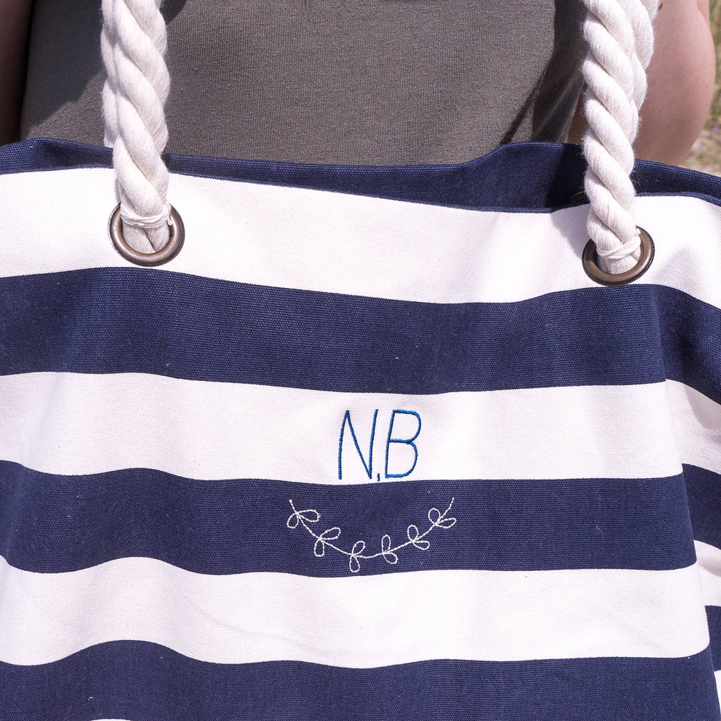 Personalised Nautical Stripe Monogram Tote Bag By Sparks And Daughters ...