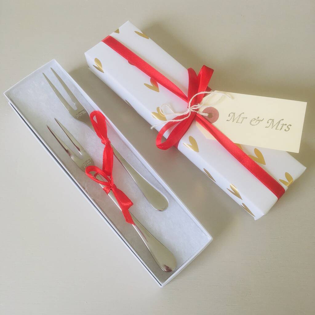 Silver Engraved Mr And Mrs Cake Forks ~ Boxed, 1 of 6
