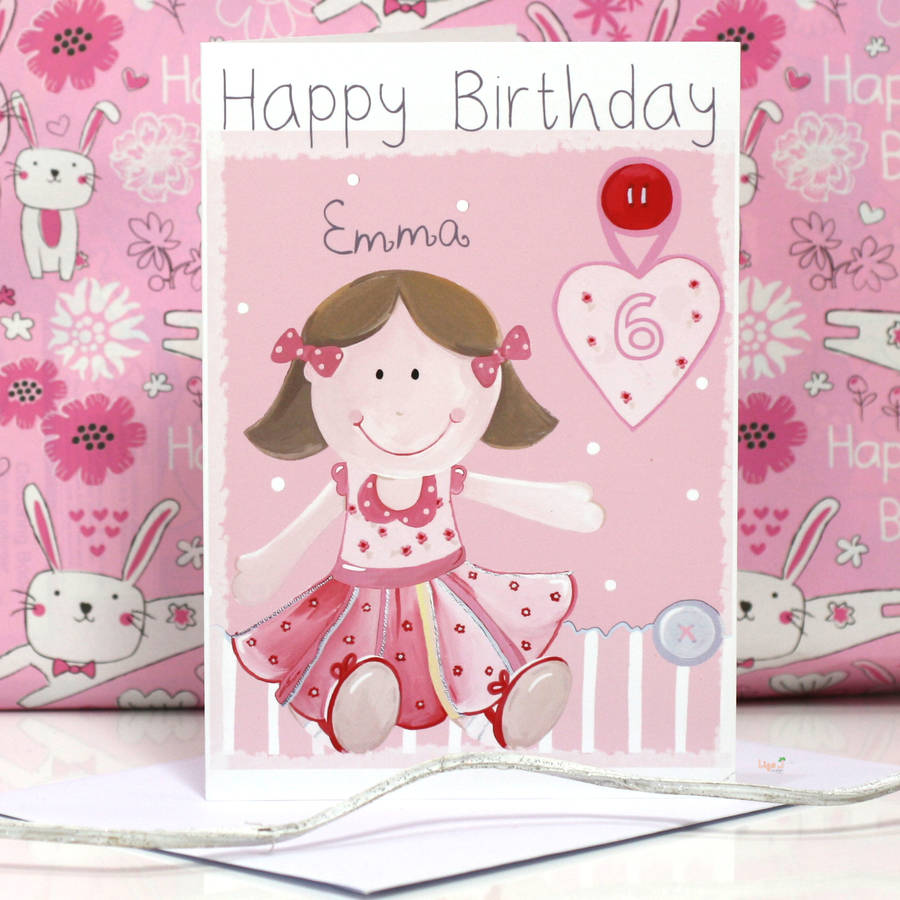 personalised rag doll girl birthday card by liza j design ...