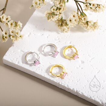 Tourmaline Pink Heart Huggie Hoop In Sterling Silver, 3 of 12