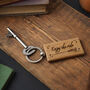 Oak Keyring 'Enjoy The Ride' With Broomstick Illustration | House Keys | Novelty | Halloween, thumbnail 1 of 2