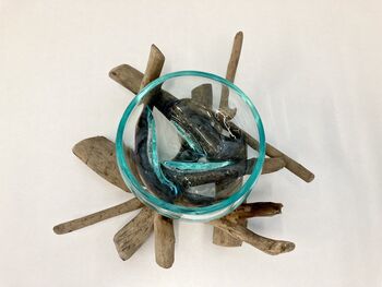 Medium Molten Glass Bowl On Driftwood Base, 4 of 8