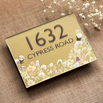 Personalised Mirrored Wild Flowers House Number Plaque, 6 of 7