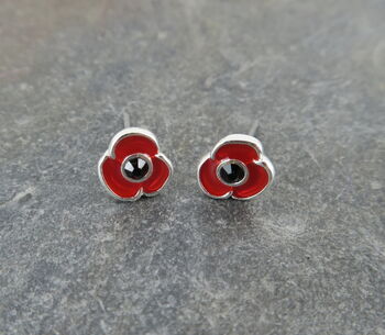 Poppy Red Flower Stud Earrings, 2 of 5