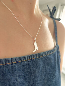 Sterling Silver Cowgirl Boot Pendant Necklace, 6 of 8
