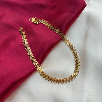 Golden Brass Boho Leaf Foot Payal Anklet, 3 of 5