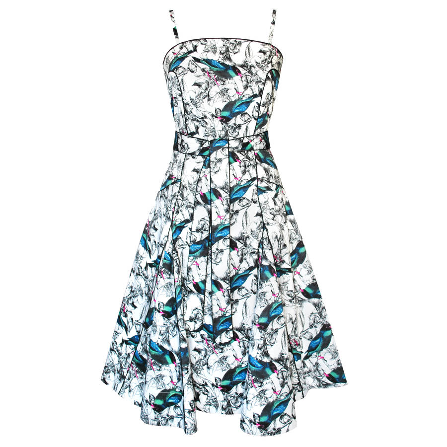 Chicago Fit And Flare Dress In Bird Print By LAGOM