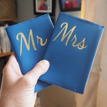 Personalised Mr And Mrs Coloured Leather Passport Set, 5 of 7