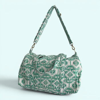 Large Weekend Duffle Bag | Mint Green Geometric Block Print, 4 of 7